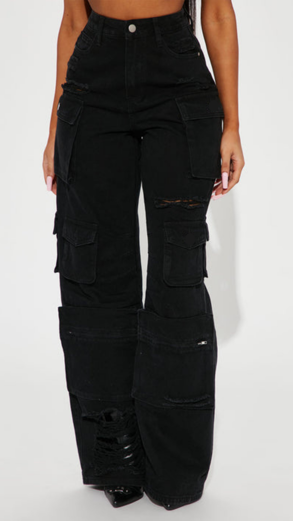 Black Distress Cargo Pants